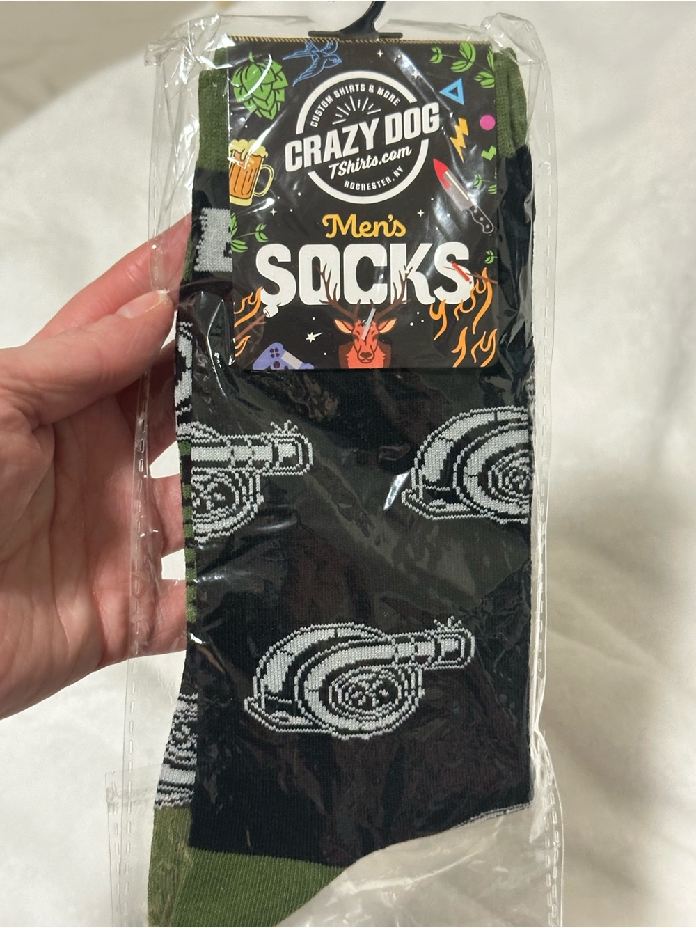 Crazy Dog T-Shirts Black & Olive Engine Whistle Novelty Socks